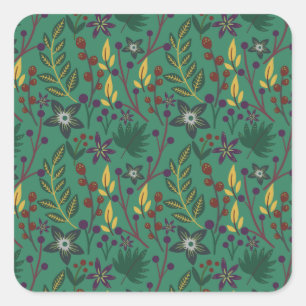 Sticker Carré Floral continu fleurs motif vert arrière - plan