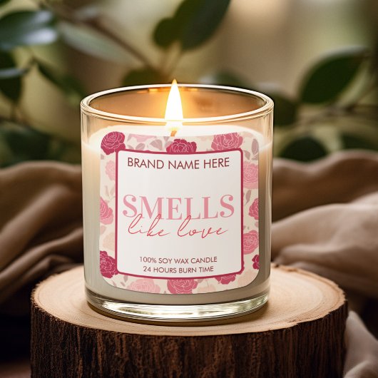 Sticker Carré Floral Custom Valentine's Day Candle Label