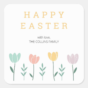 Sticker Carré Floral Cute Tulipes colorées Moderne Brunch de Pâq
