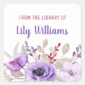 Sticker Carré Floral D'Aquarelle Violet De La Bibliothèque De (Devant)