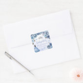 Sticker Carré Floral d'argent bleu Quinceañera (Enveloppe)