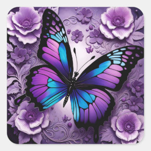 Sticker Carré Floral de papillon pourpre