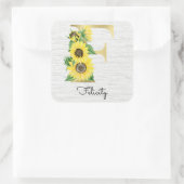 Sticker Carré Floral de tournesol monogramme F initial (Sac)