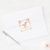 Sticker Carré Floral Dinosaur fête d'anniversaire rose et Gold F (Enveloppe)