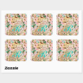 Sticker Carré Floral empreinte de léopard tropical hawaïen (Feuille)