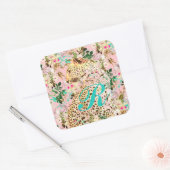 Sticker Carré Floral empreinte de léopard tropical hawaïen (Enveloppe)