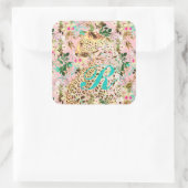 Sticker Carré Floral empreinte de léopard tropical hawaïen (Sac)