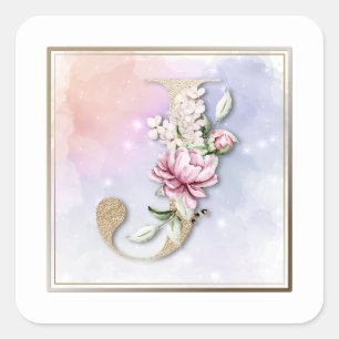 Sticker Carré floral J Monogram Burgundy