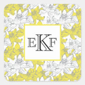 Sticker Carré Floral jaune et gris blanc monogramme (Devant)