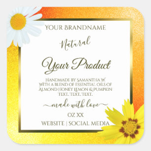Sticker Carré Floral Jaune Orange Parties scintillant Blanc Prod