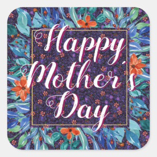 Sticker Carré Floral Joyeux Fête des Mères Élégant Boho Chic Cus