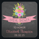 Sticker Carré Floral Mason Jar Sur Chalkboard Fête des mariées<br><div class="desc">Jar Mason Floral Sur Stickers Fête des mariées Chalkboard.</div>