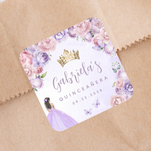 Sticker Carré Floral mauve Quinceañera