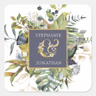 Sticker Carré Floral moderne Bleu et vert avec Mariage d'esplan