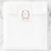 Sticker Carré Floral Monogramme Crest Adresse de retour (Sac)