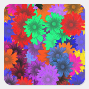 Sticker Carré Floral multicolore