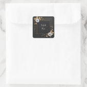 Sticker Carré Floral noir et or avec Mariage Fleurs blanches (Sac)