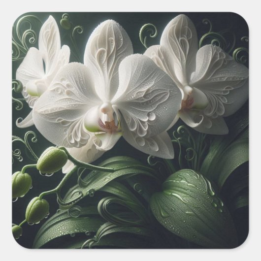 Sticker Carré Floral Orchidée blanche (Devant)