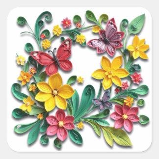 Sticker Carré Floral Paper Quilling | Pensées pour Vous