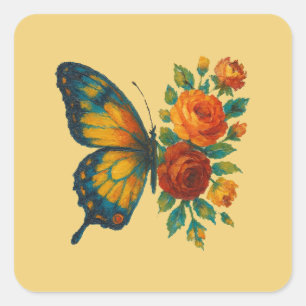 Sticker Carré Floral papillon