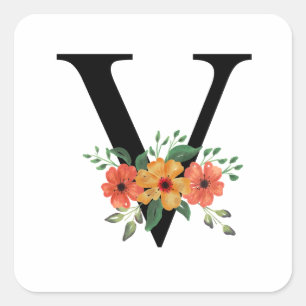 Sticker Carré Floral Personnalisé Monogramme