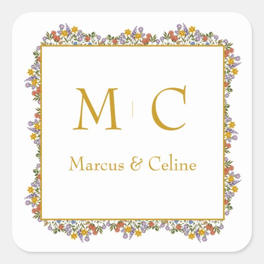 Sticker Carré Floral Romantique Mariage d'aquarelle (Devant)