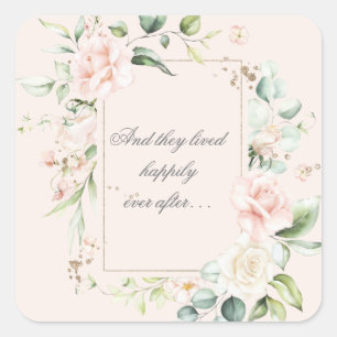 Sticker Carré Floral Rose Blush Heureux Jamais Après