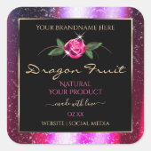 Sticker Carré Floral rose violet Parties scintillant noir Étique (Devant)