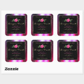 Sticker Carré Floral rose violet Parties scintillant noir Étique (Feuille)