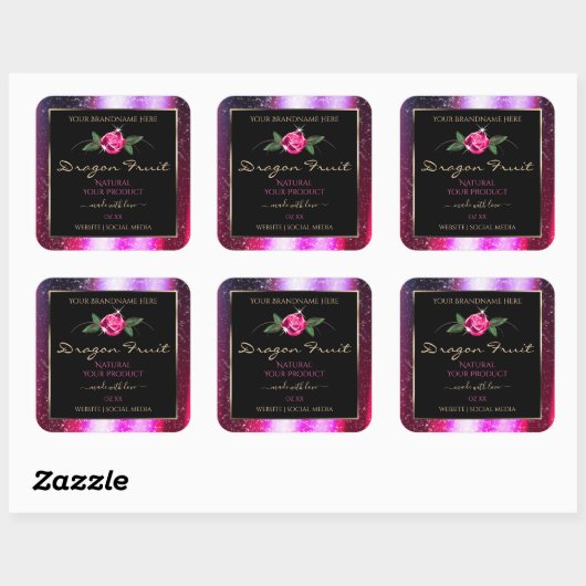 Sticker Carré Floral rose violet Parties scintillant noir Étique (Feuille)