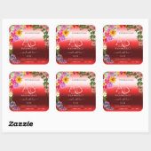 Sticker Carré Floral Ruby Red Gradient Produit Monogramme Étique (Feuille)