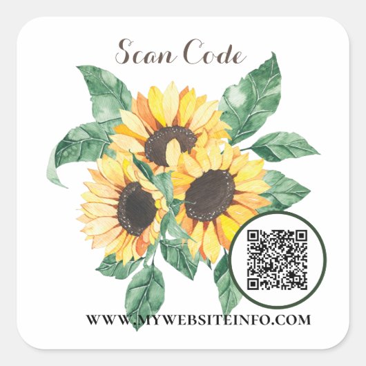 Sticker Carré Floral Sunflower QR Code (Devant)
