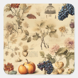 Sticker Carré Floral Thanksgiving Motif Vintage (4)