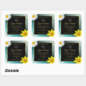 Sticker Carré Floral Turquoise Blue Parties scintillant Noir Pro (Feuille)