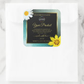 Sticker Carré Floral Turquoise Blue Parties scintillant Noir Pro (Sac)