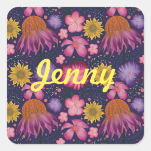 Sticker Carré Floral violet fleur sauvage Personnalisé