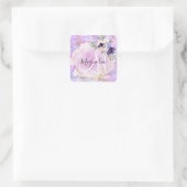 Sticker Carré Floral violet, rose et or Marbre arc-en-ciel Monog (Sac)