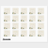 Sticker Carré Flore blanche simple | Sceau d'enveloppe Mariage (Feuille)