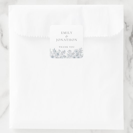 Sticker Carré Flore gris moyen Mariage Merci (Sac)