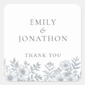Sticker Carré Flore gris moyen Mariage Merci (Devant)