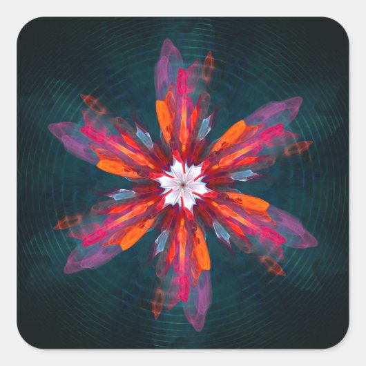 Sticker Carré Flore Mandala Flowers Orange Red Blue Abstract (Devant)