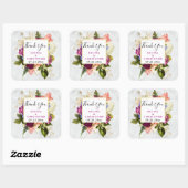 Sticker Carré Flore rose et blanche moderne Merci Mariage (Feuille)