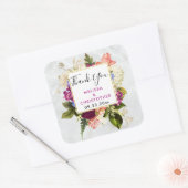 Sticker Carré Flore rose et blanche moderne Merci Mariage (Enveloppe)