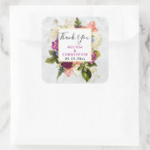 Sticker Carré Flore rose et blanche moderne Merci Mariage (Sac)