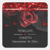 Sticker Carré Flore rouge noir foncé Moody (Devant)