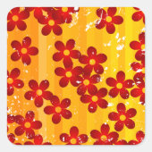Sticker Carré Flore rouge orange rétro (Devant)