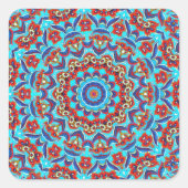 Sticker Carré Flore Turquoise bleu Mandala Boho (Devant)