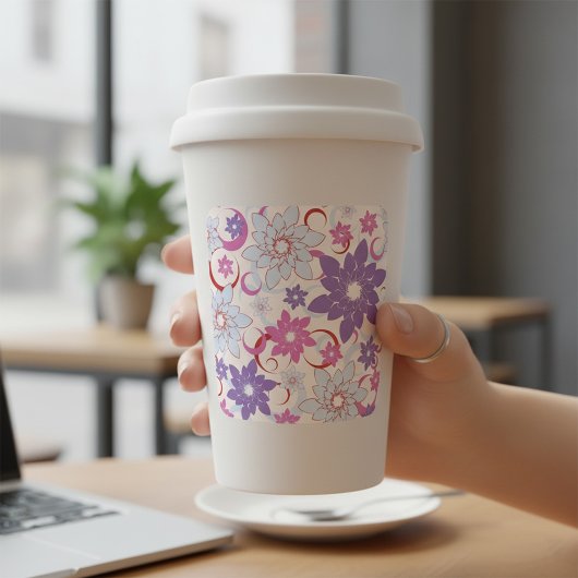 Sticker Carré Flore Vibrante Motif Floral Purple Rose Fleurs Ble