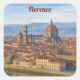 Sticker Carré Florence Aquarelle Duomo Skyline