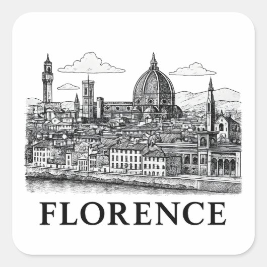 Sticker Carré Florence Cityscape - Duomo Cathedral Line Art (Devant)
